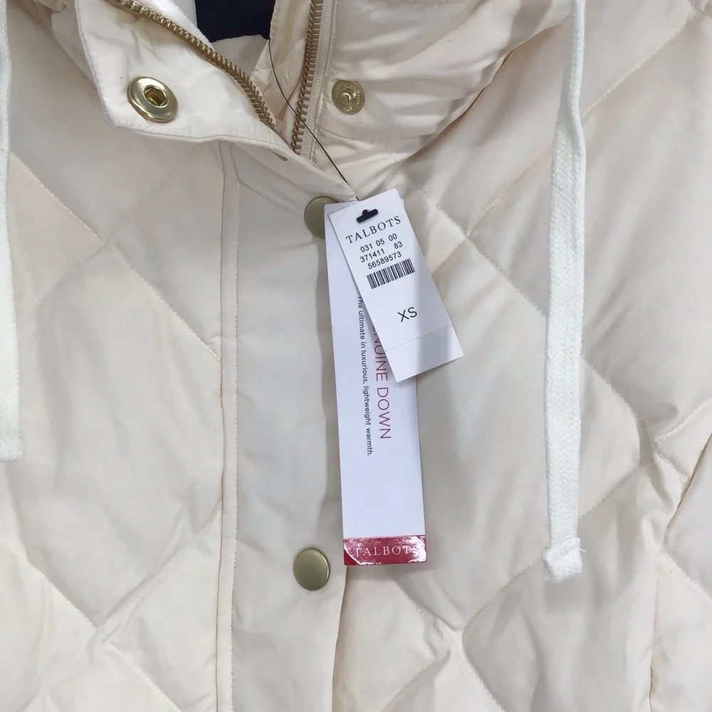 Talbots Women’s Hooded Down Puffer Coat Warm Winter NWT Creme’ Size XS - Picture 5 of 14